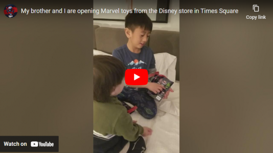 My brother and I are opening a surprising Marvel toys from the Disney store in Times Square part 1