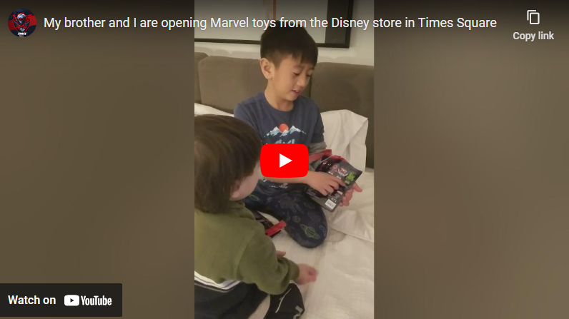 My brother and I are opening a surprising Marvel toys from the Disney store in Times Square part 1